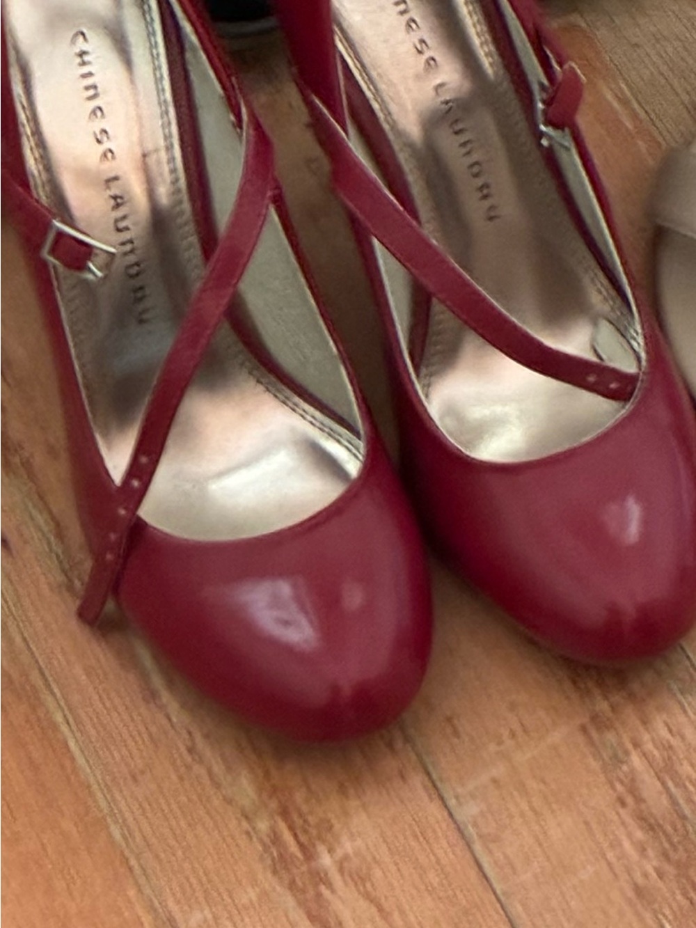 Chinese Laundry Red Patent Crisscross Strap Heels